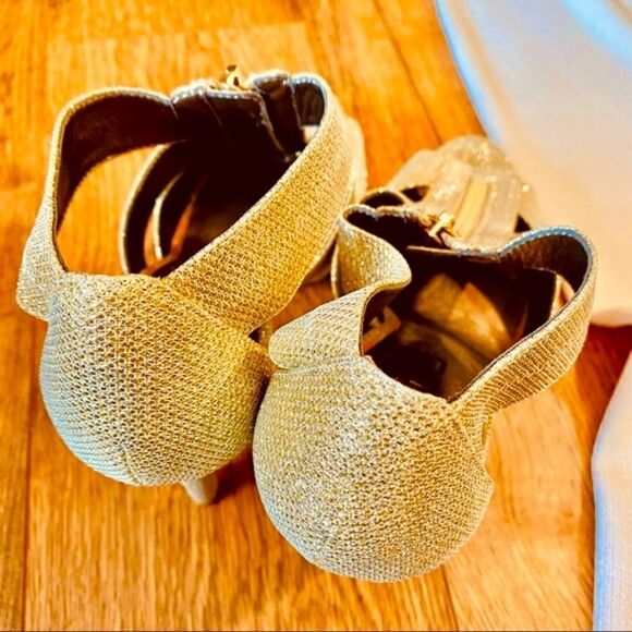 METALLIC GOLD MODA SPANA CAGE T-STRAP HEELS 8 NEW - Picture 6 of 16